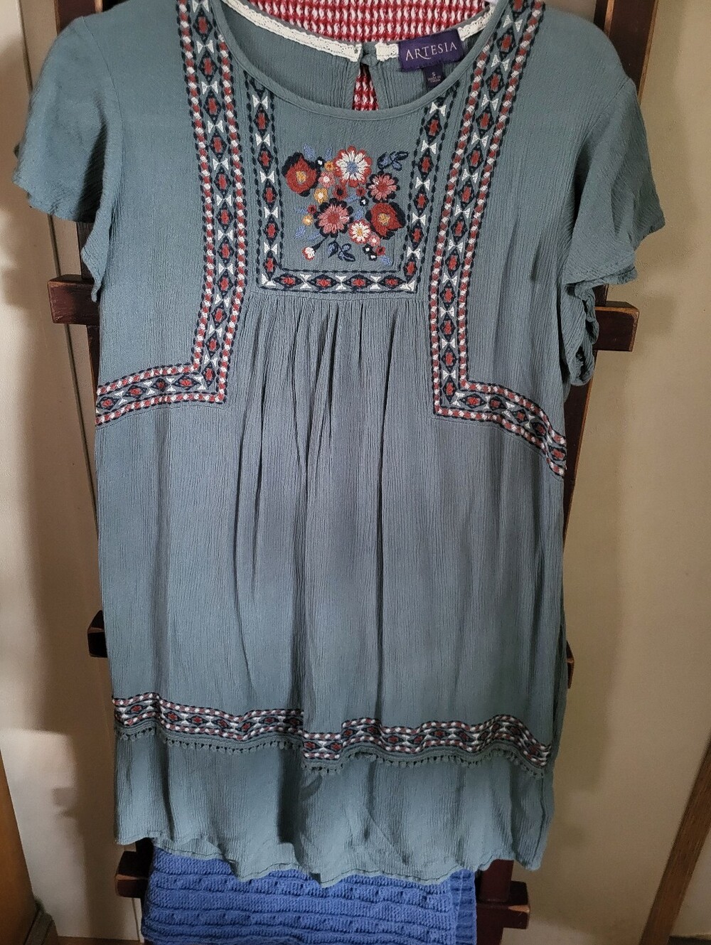Dusty Blue Embroidered Mini Dress